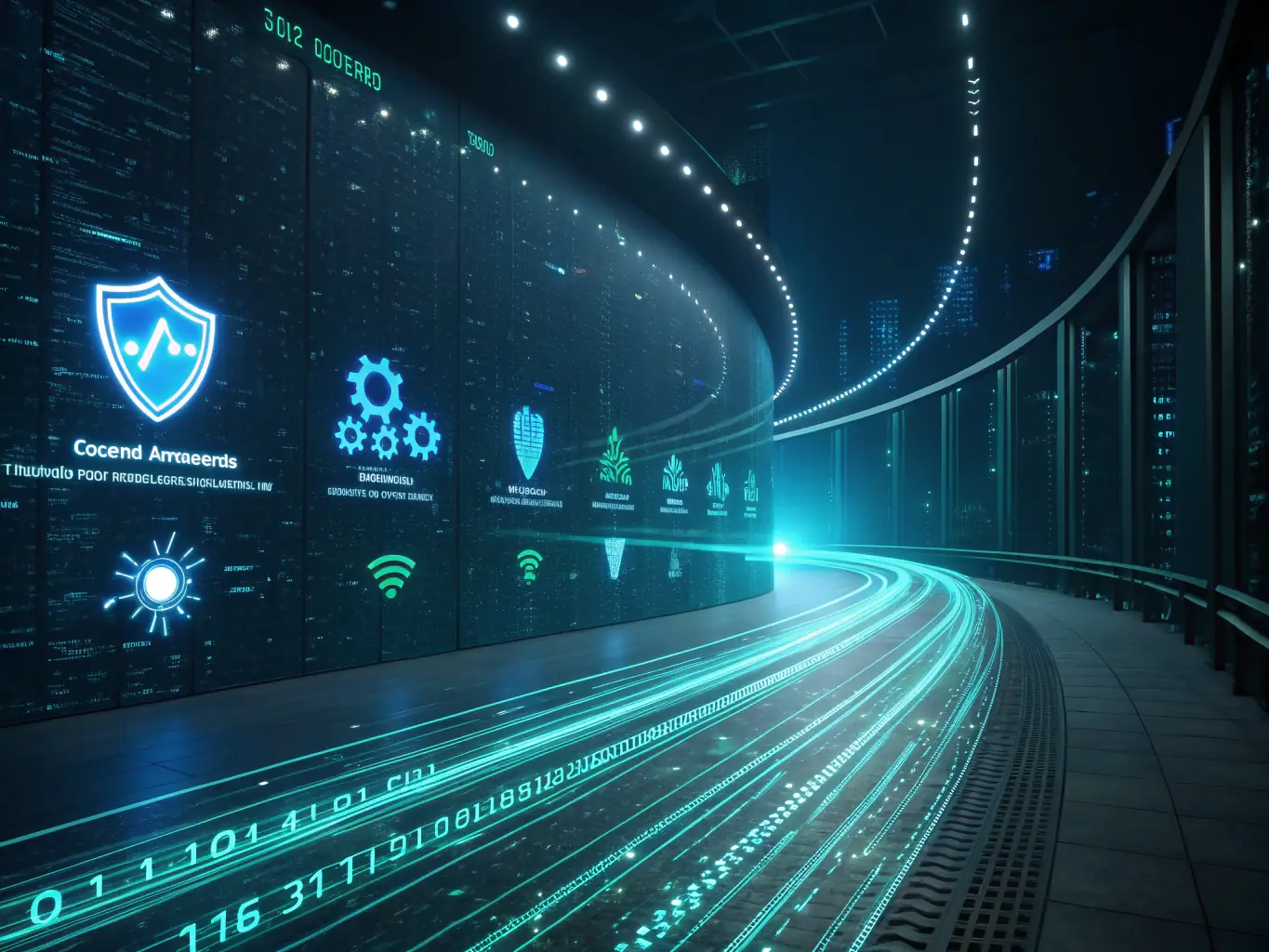 A stylized image depicting an automated AI risk scanning process, with data streams flowing through a digital network and potential vulnerabilities being highlighted in real-time.